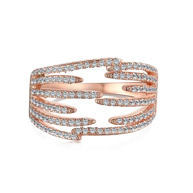S925 Sterling Silver Fashionable All match Diamond Multi layer Irregular Line Ring Rose Gold - Shop at LoveMi