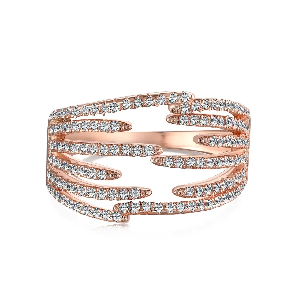 S925 Sterling Silver Fashionable All-match Diamond Multi-layer Irregular Line Ring - Rose Gold