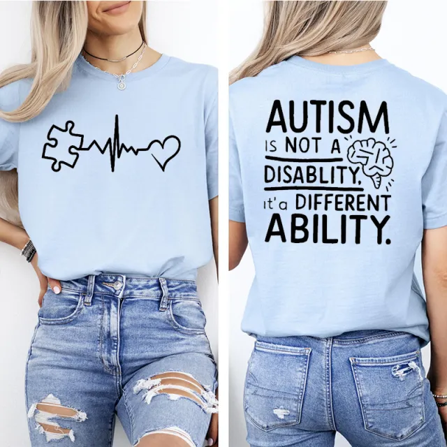 Autism Awareness Printed T Shirt Casual Loose Fitting And Comfortable No 1 M - Shop at LoveMi