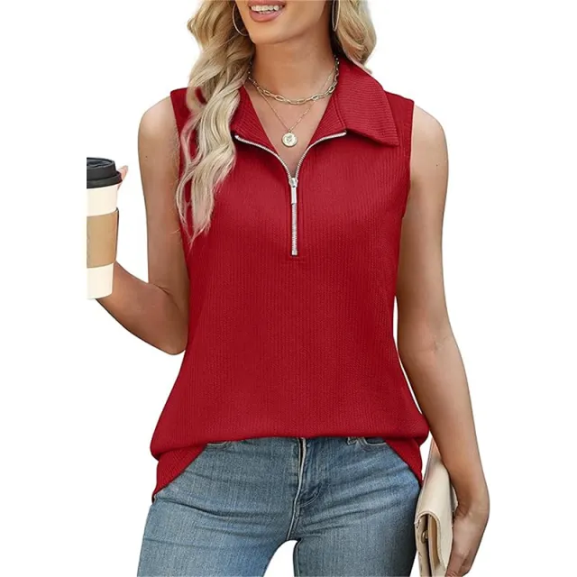 Summer Half Zip Sleeveless Vest Top Red - Shop at LoveMi