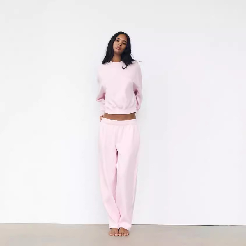 Flannel Sweater Elastic Waist Casual Straight Pants