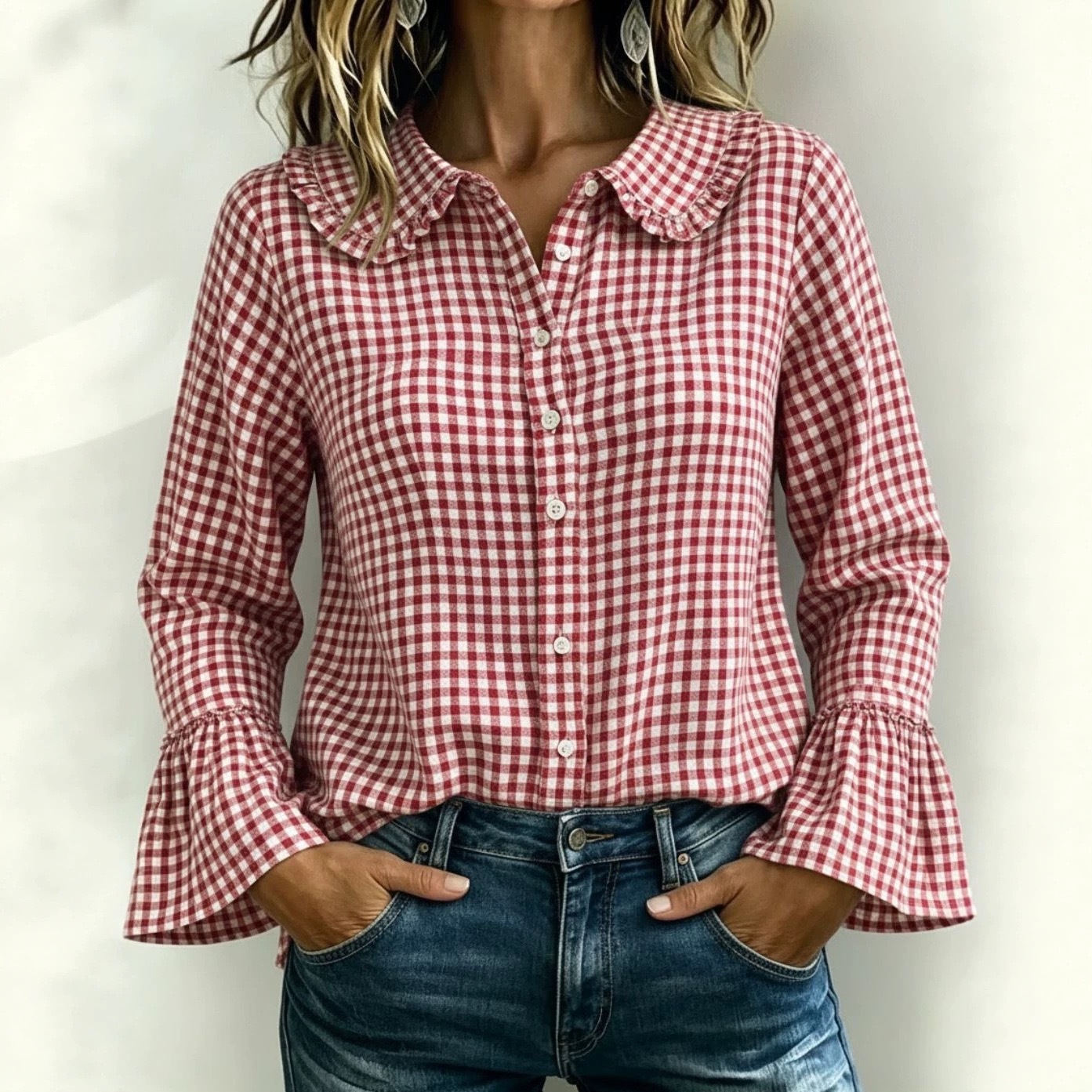 Womens Casual Loose-fit Vintage Plaid Shirt