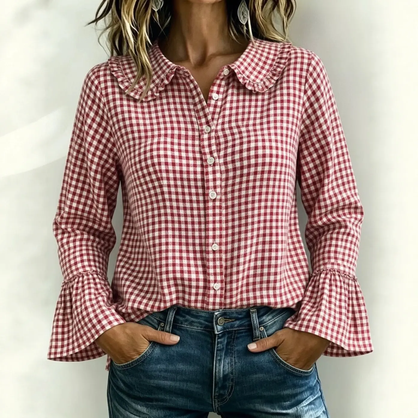 Womens Casual Loose-fit Vintage Plaid Shirt