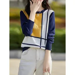 Japanese Autumn Crew Neck Knitwear For Women - Yellow - View 1