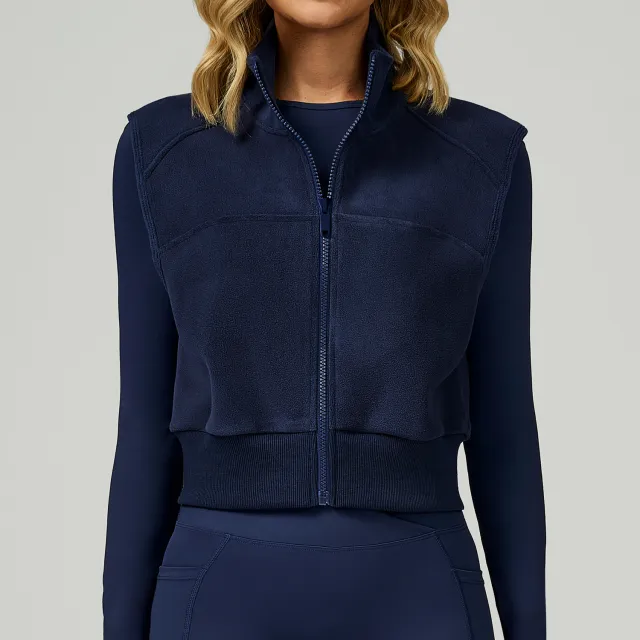 Sleeveless Outer Wear Zipper Sports Vest Outdoor Running Top Dark Blue - Shop at LoveMi