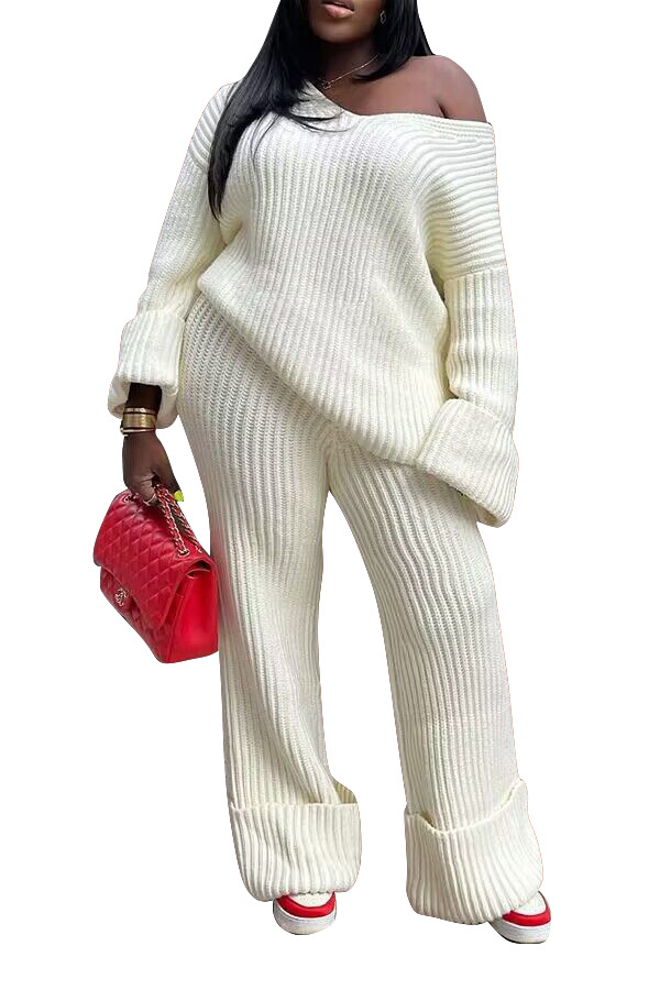 Casual Solid Color Loose Knitting Suit