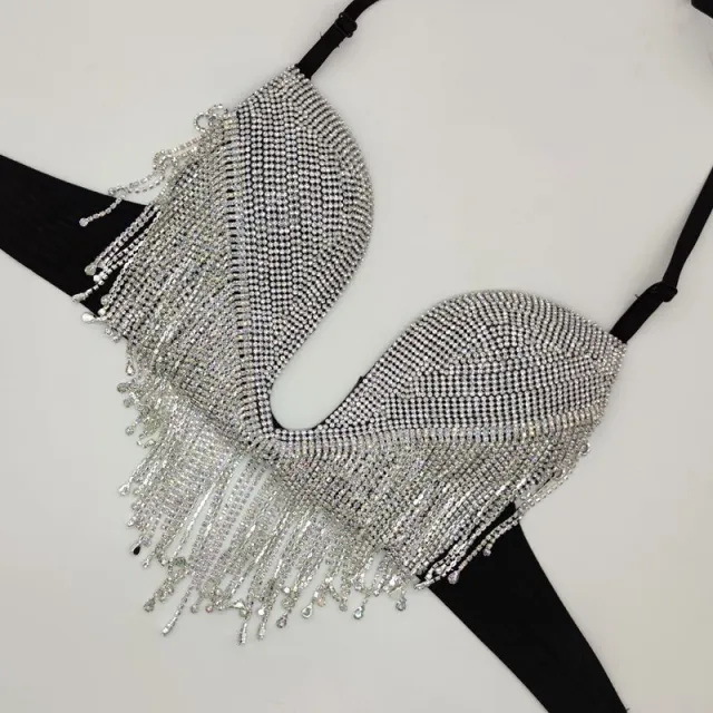 Diamond Tassel Deep And Micro Hard Cup Bikini Black - Shop at LoveMi