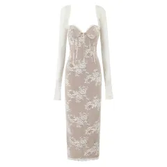 High-grade Retro Fashion Sexy Temperament Long Sleeve Lace Backless Dress - As Shown In The Figure - View 1