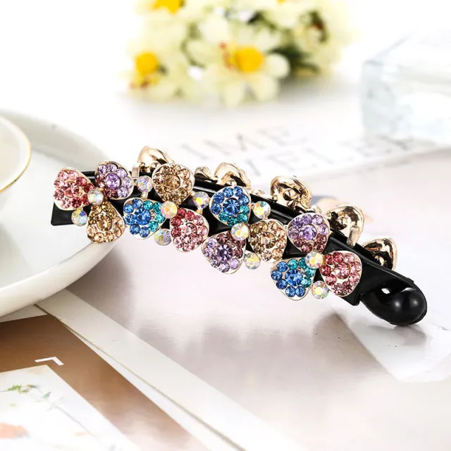 Women's Diamond Flower Banana Clip Fashion All match Updo Ponytail Clip Rainbow Color - Shop at LoveMi