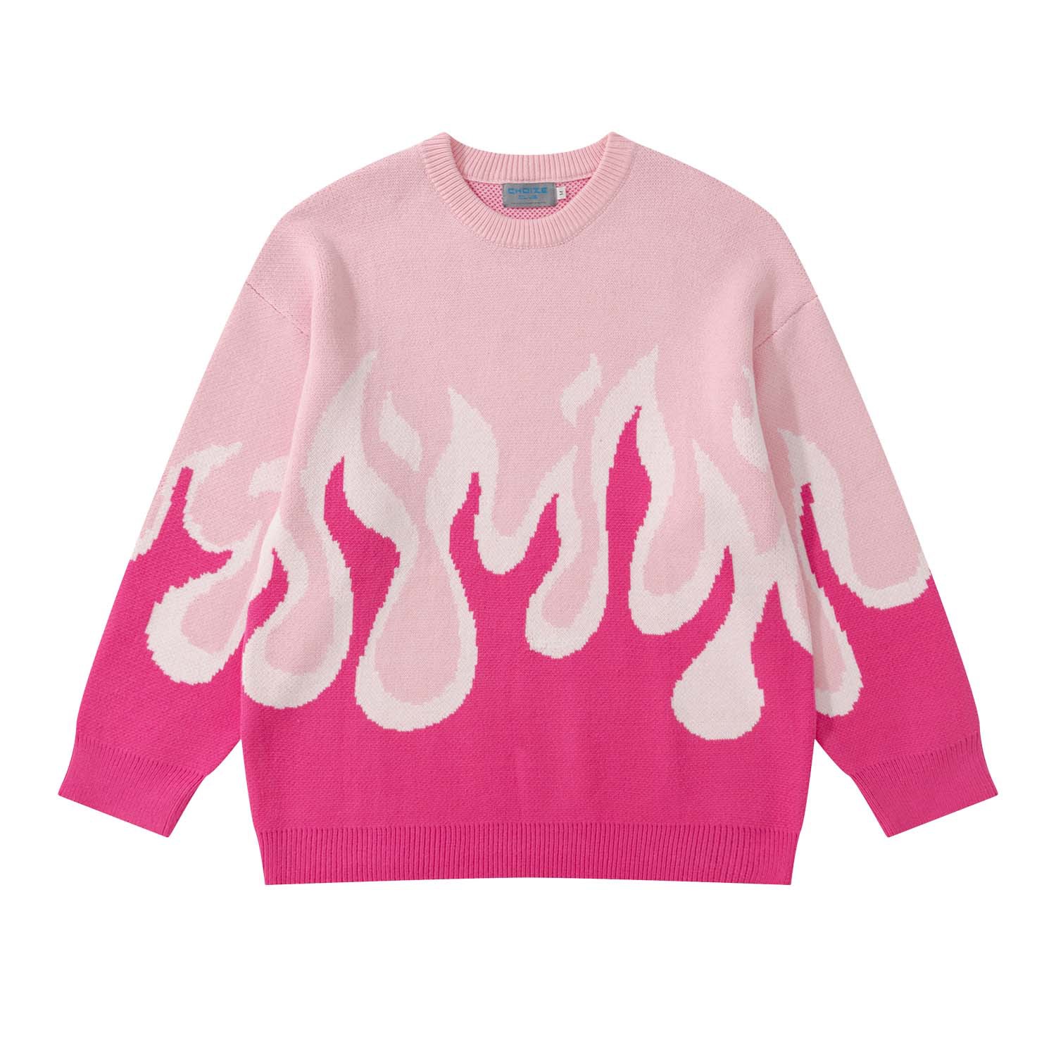 Flame Jacquard Round Neck Sweater Loose Hip Hop Casual Sweater