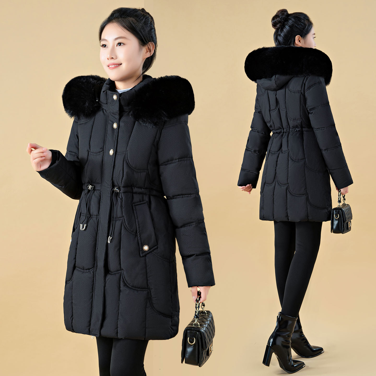 Womens Mid-Length, Loose-Fit Down Padded Jacket - Image 6