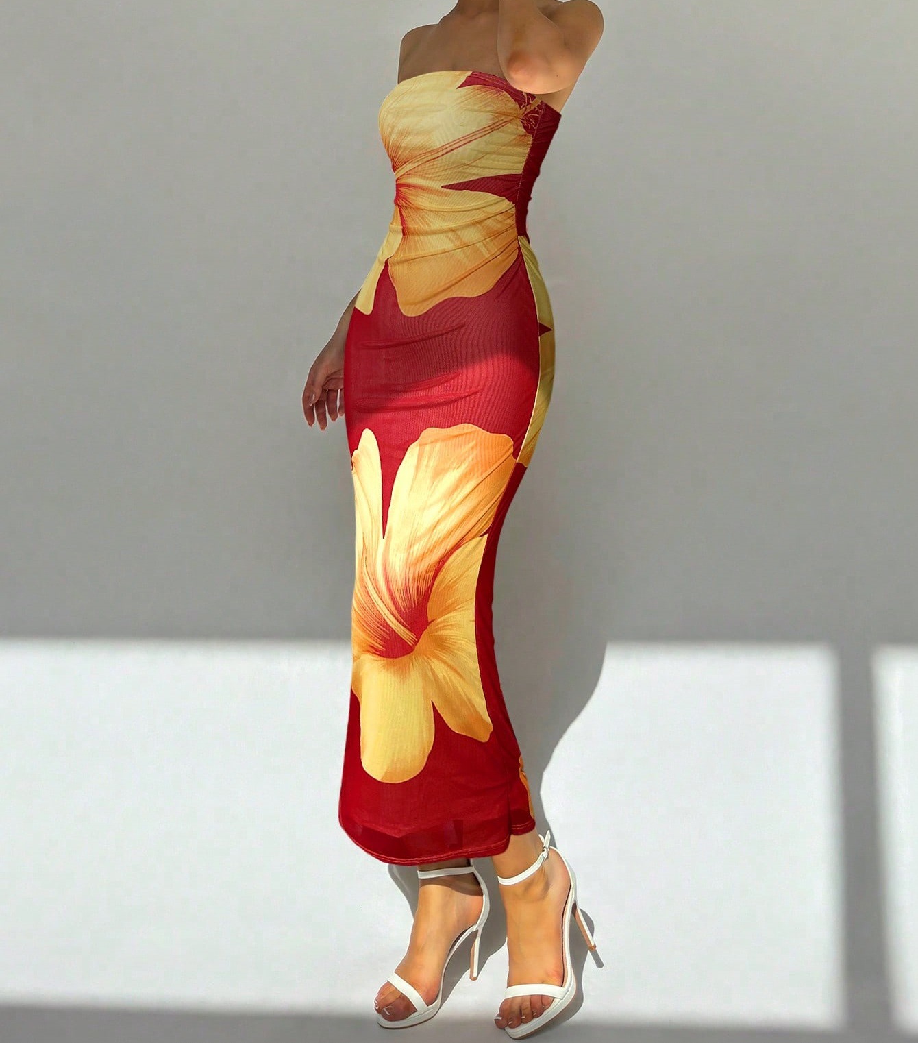 New Women's Slim-fit Contrast Colors Floral Print Dress - Image 28