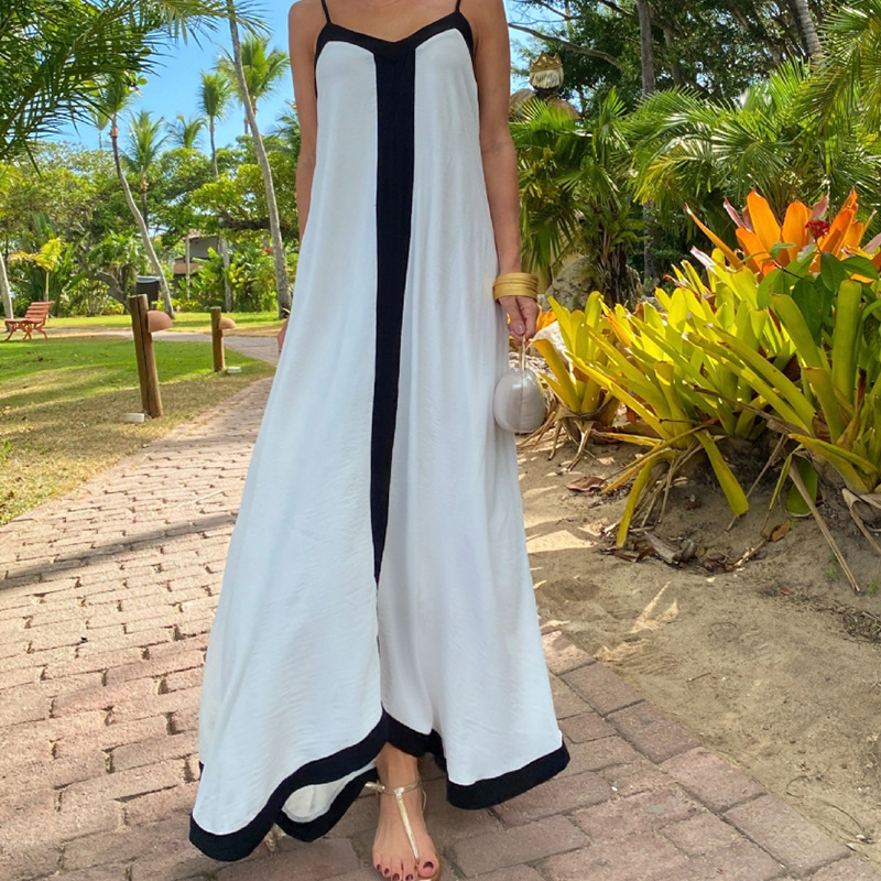Women's Vacation Sling Contrast Back Loose Dress White - Shop at LoveMi