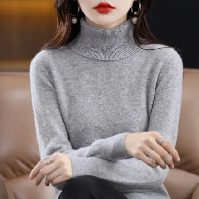 Lapel Sweater Women's Autumn And Winter Women's Solid Color Turtleneck Knitting Bottoming Shirt Sweater Gray - Shop at LoveMi