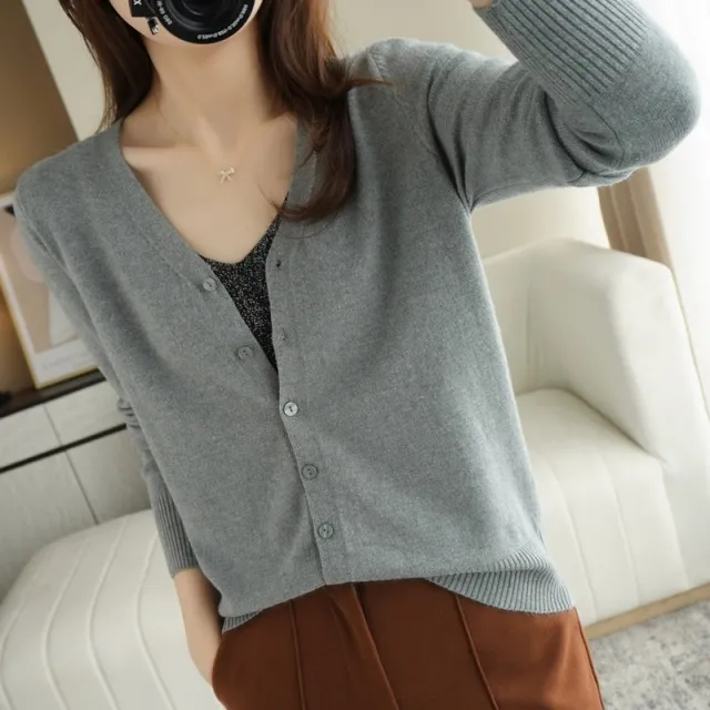 Spring And Summer New V neck Cardigan Loose Plus Size Women's Clothing Gray - Shop at LoveMi