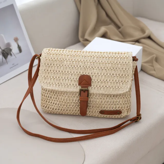 Women's Summer Beach Travel Crossbody Straw Bag Beige - Shop at LoveMi