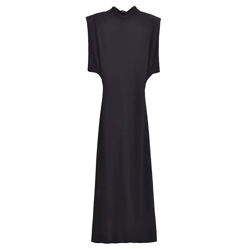 Women's Fashion With Padded Shoulder Slim Knit Dress - Black