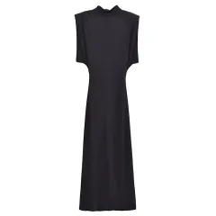 Women's Fashion With Padded Shoulder Slim Knit Dress - Black - View 1