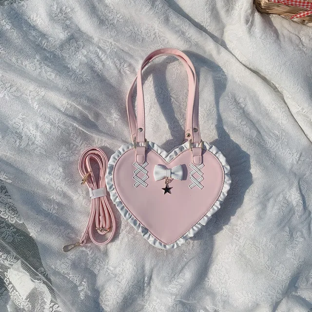 Cross Heart Knot Cute Heart Shape Lace Crossbody Portable Shoulder Bag Pink - Shop at LoveMi