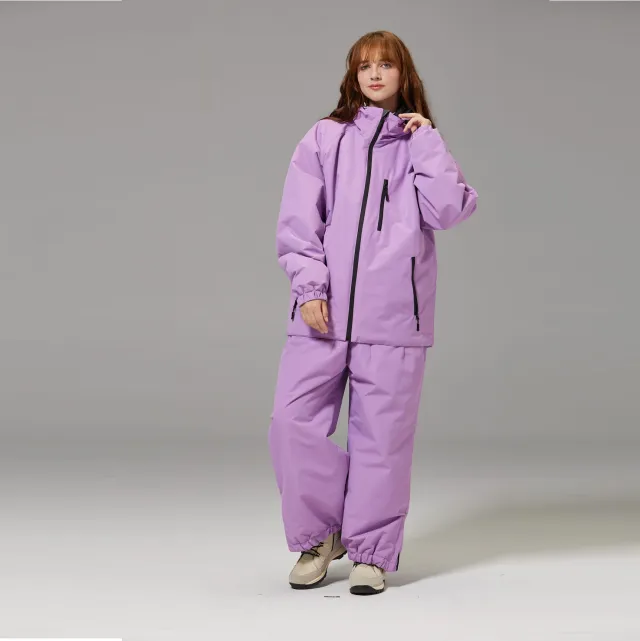 Unisex Windproof And Waterproof Loose fitting Fashionable Ski Suit Set Light Purple - Shop at LoveMi