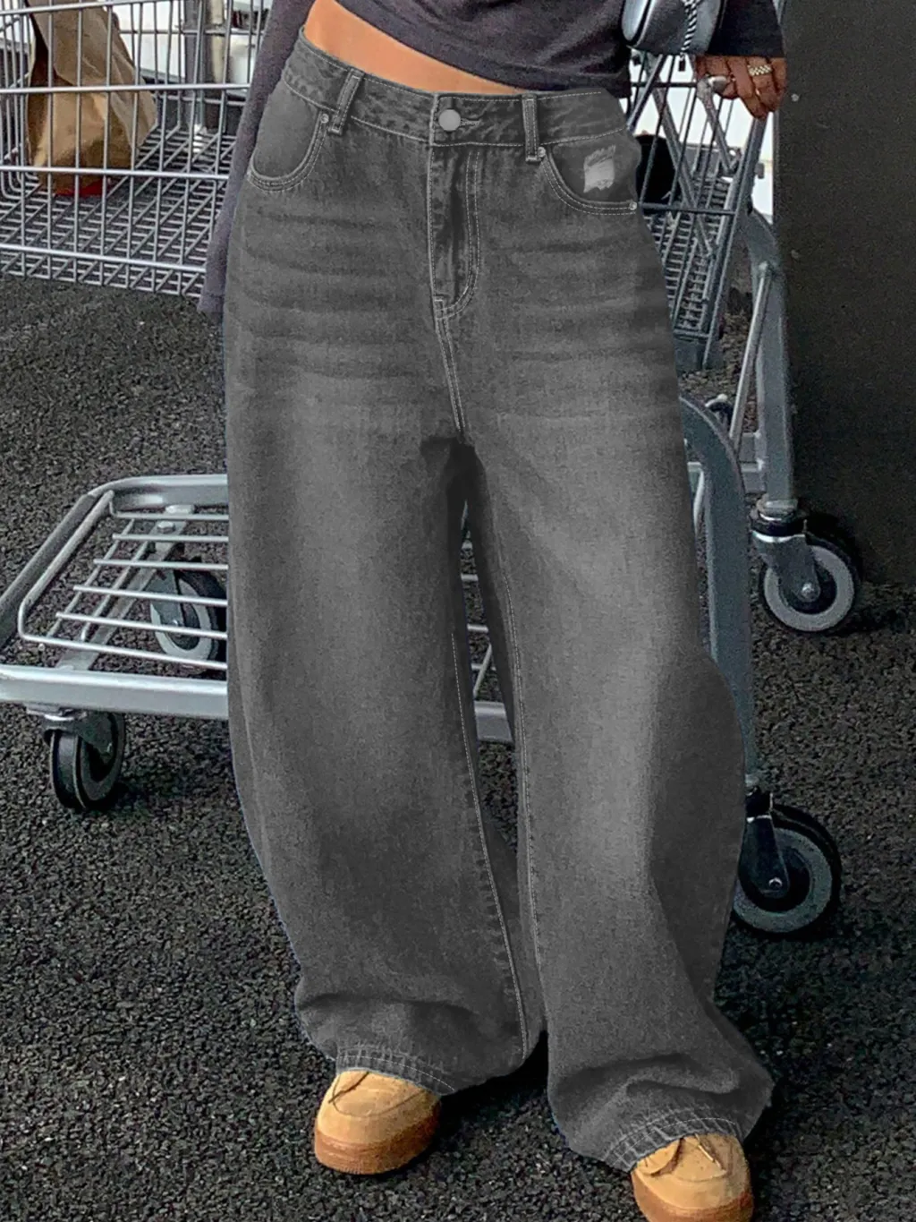 European And American-style Washed Blue Wide-leg - Gray