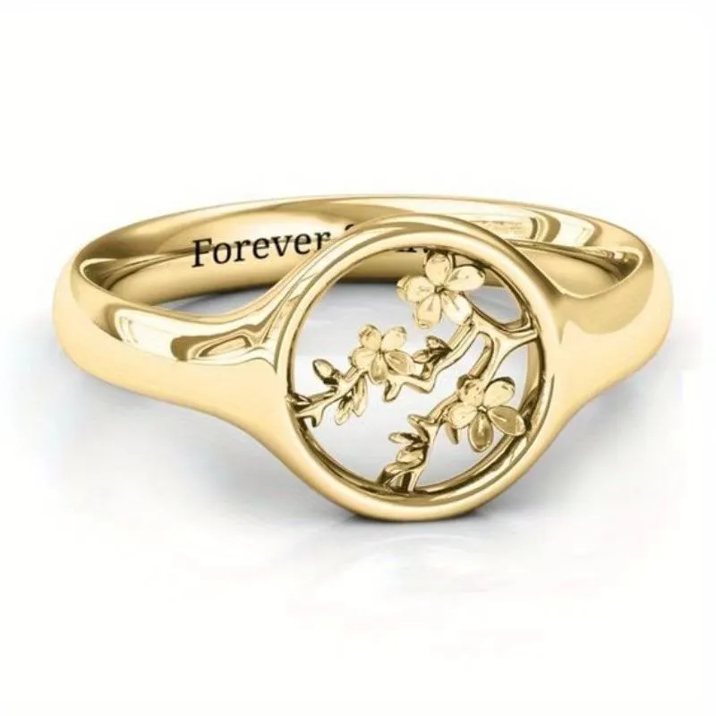 Feminine Flower Fashion Openwork Engraved Ring - Gold