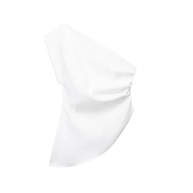 European And American Style Diagonal Collar Single Shoulder Solid Color Pleated Asymmetric Vest White - Shop at LoveMi