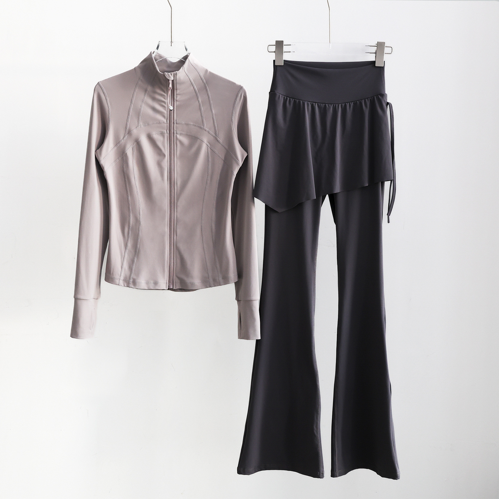 Women’s Long Sleeve Running Set – Zip-Up Slim Fit Gym Outfit