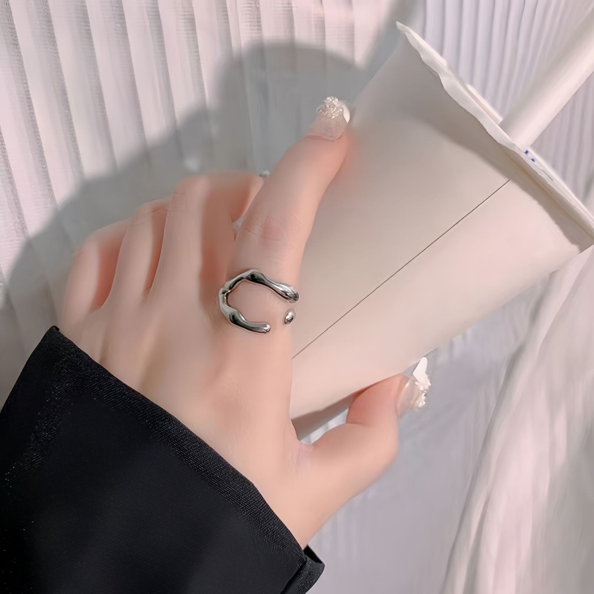 Niche Irregular Crescent Exquisite Titanium Steel Ring For Women