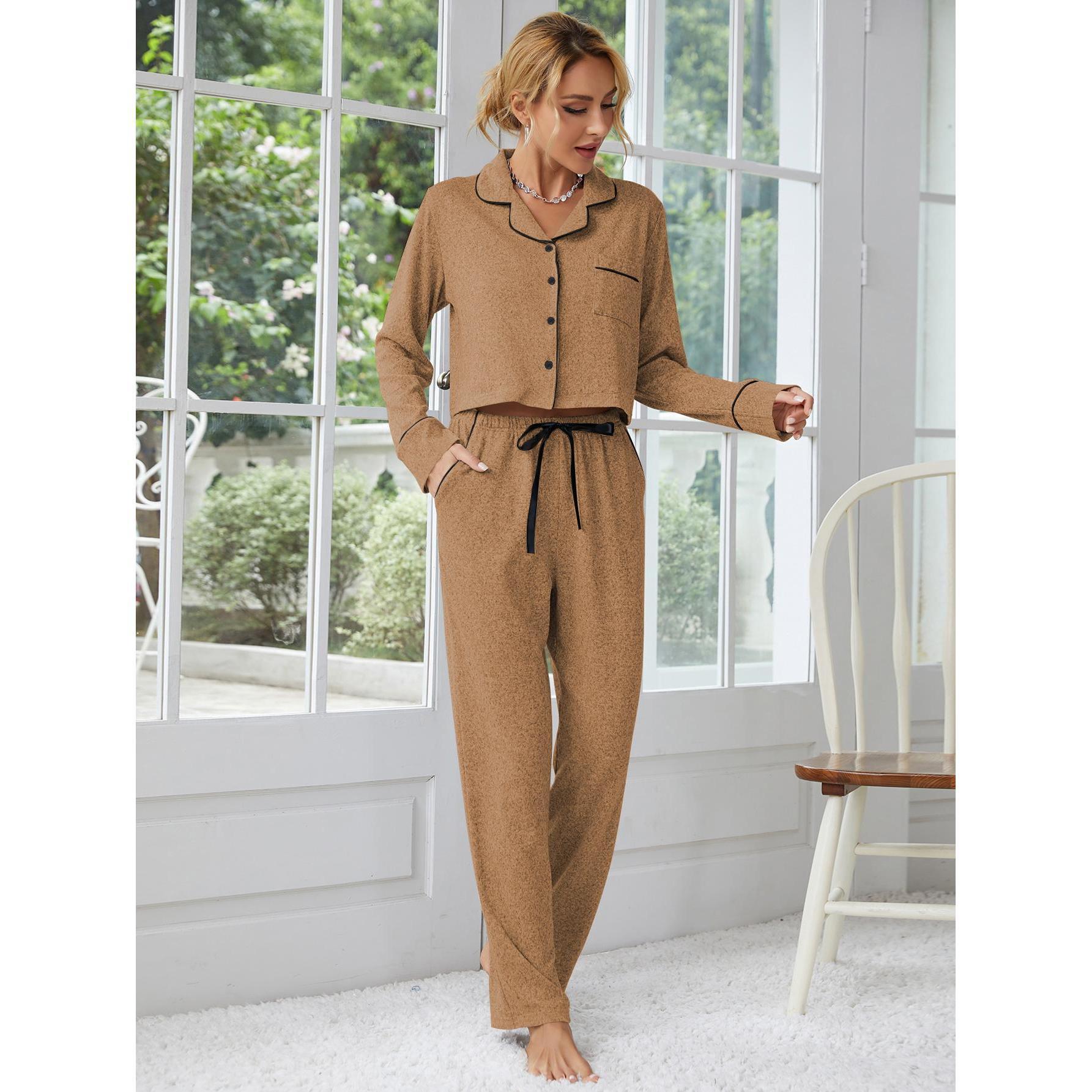 Women's Thickened Long sleeved Cardigan Trousers Two piece Set Fgr02 Lightbrown - Shop at LoveMi