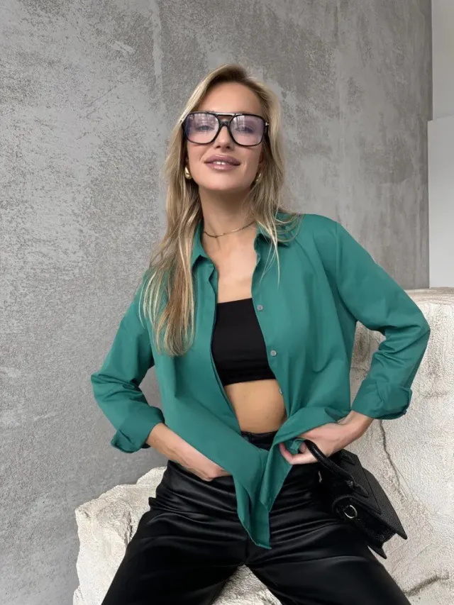 Foreign Trade Shirt Design Blouse Versatile Casual Long Sleeve Green - Shop at LoveMi