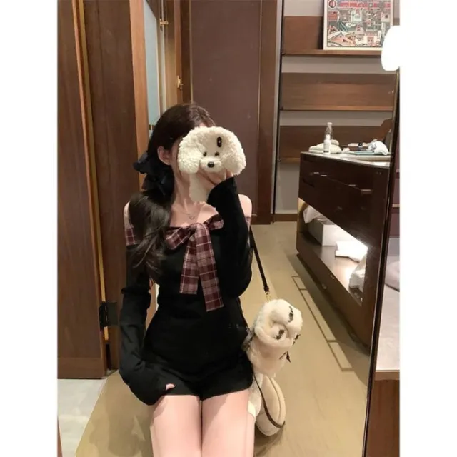 Stylish Plaid Patchwork Halterneck T shirt With A Unique Brushed Texture Black - Shop at LoveMi