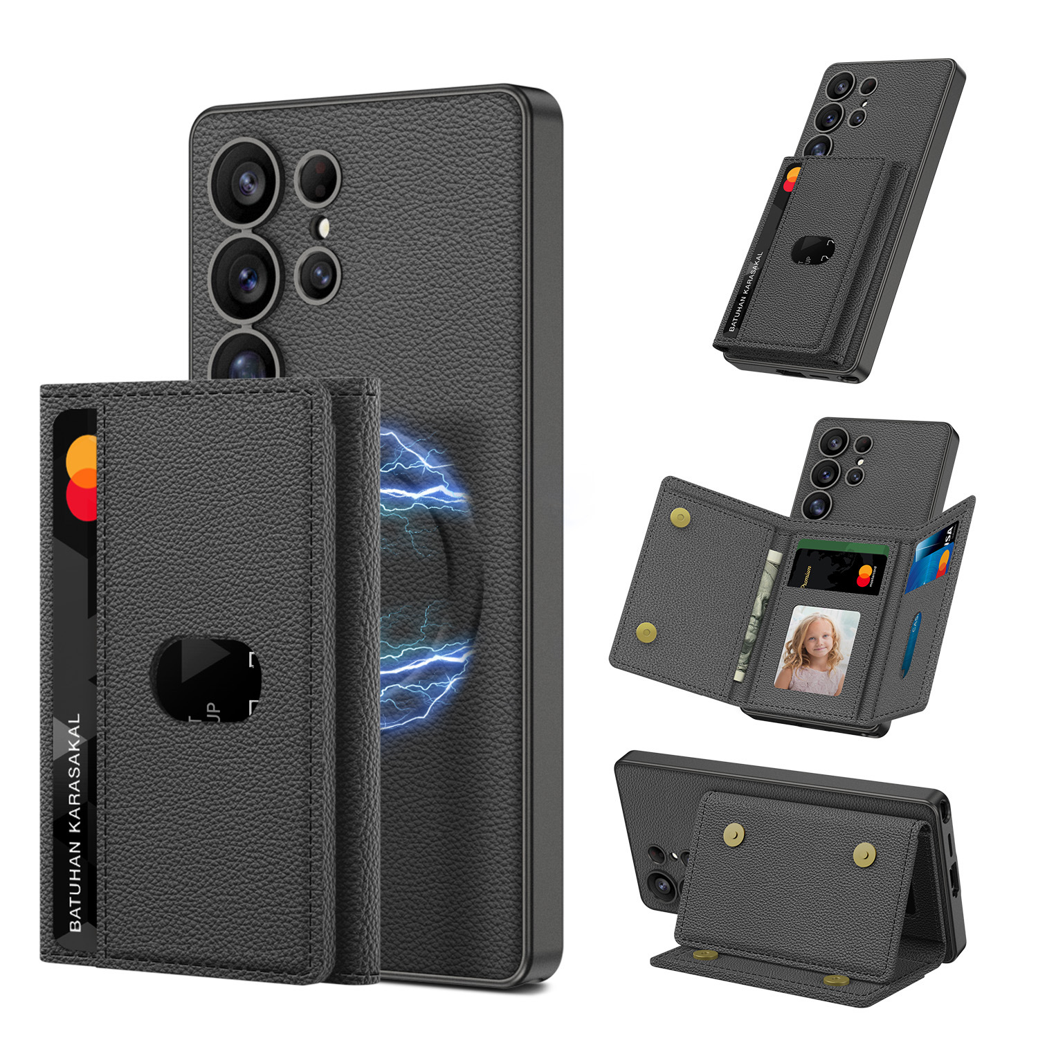 Built-in Wireless Charger Phone Case Magnetic Split Wallet Case With Stand - Image 8