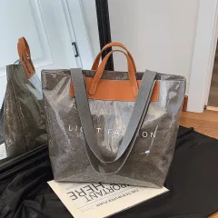 Fashion Tote Bag Special Texture Sewing Line Letter Shoulder Bag - Grey - View 1