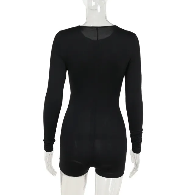 Slim fit Waist cinching Long sleeved Bodysuit Shorts Black - Shop at LoveMi