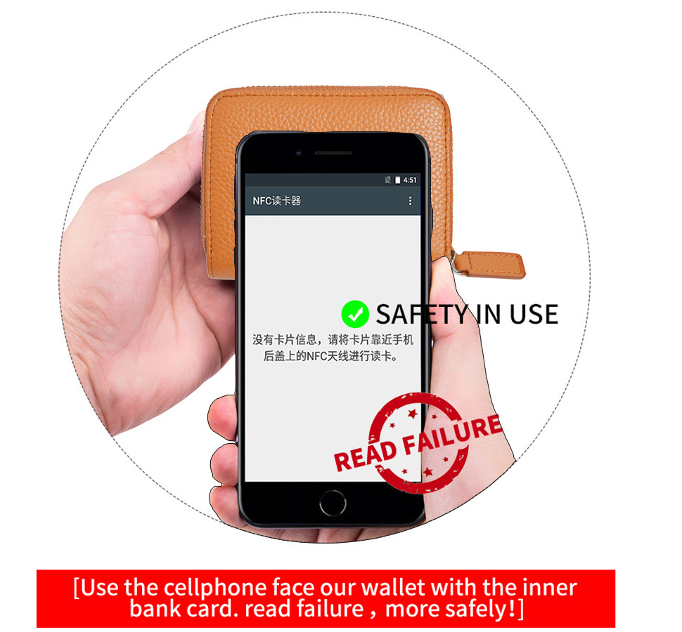 Title 1, Leather Ins Organ Card Bag RFID Anti-theft Zipp...