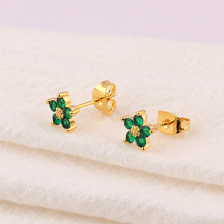 Electroplated Gold INS Five Flowers Sweet And Small Ear Studs Colorful
