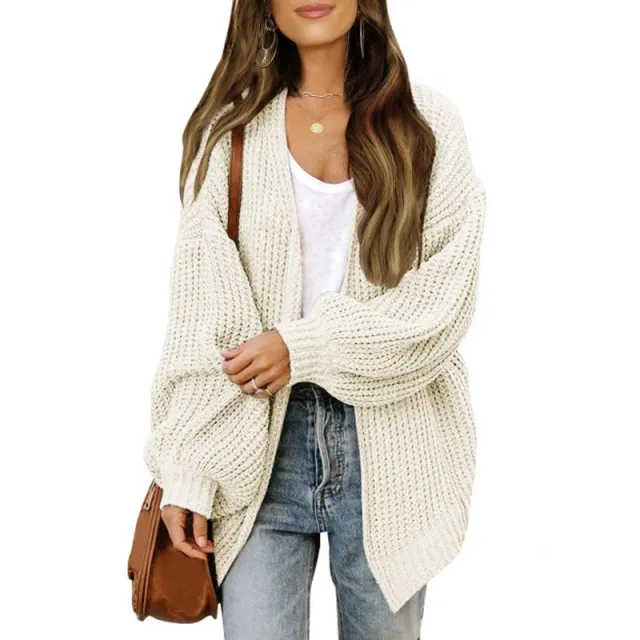 Loose Retro Sweater Coat Women's Mid length Knitted Cardigan White - Shop at LoveMi