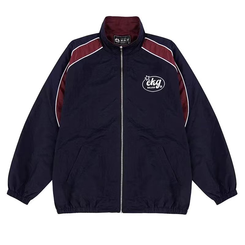 Men's And Women's Fashion Retro Stand Collar Sports Jacket Navy - Shop at LoveMi