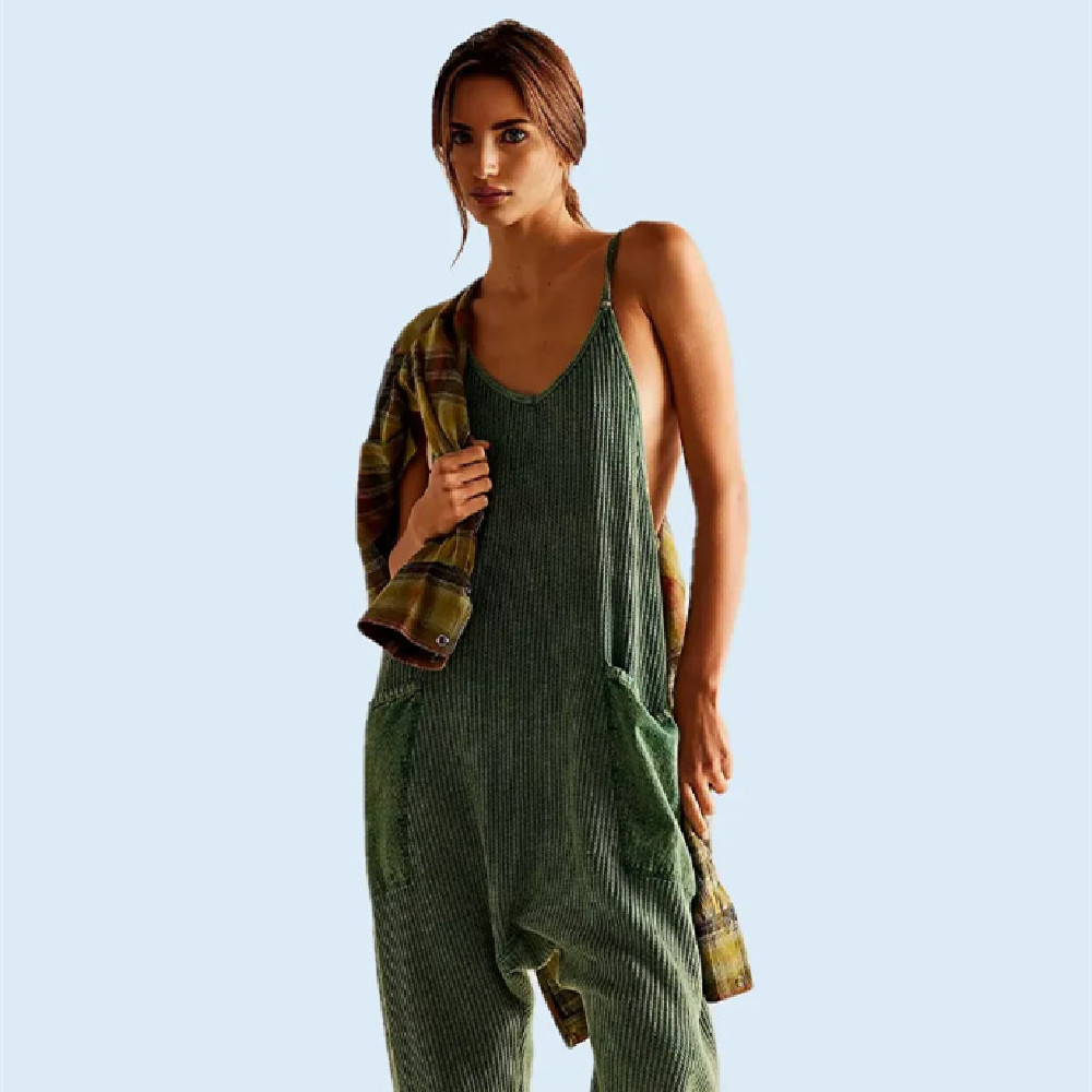 Solid Color Casual Suspender Trousers Women - Image 3