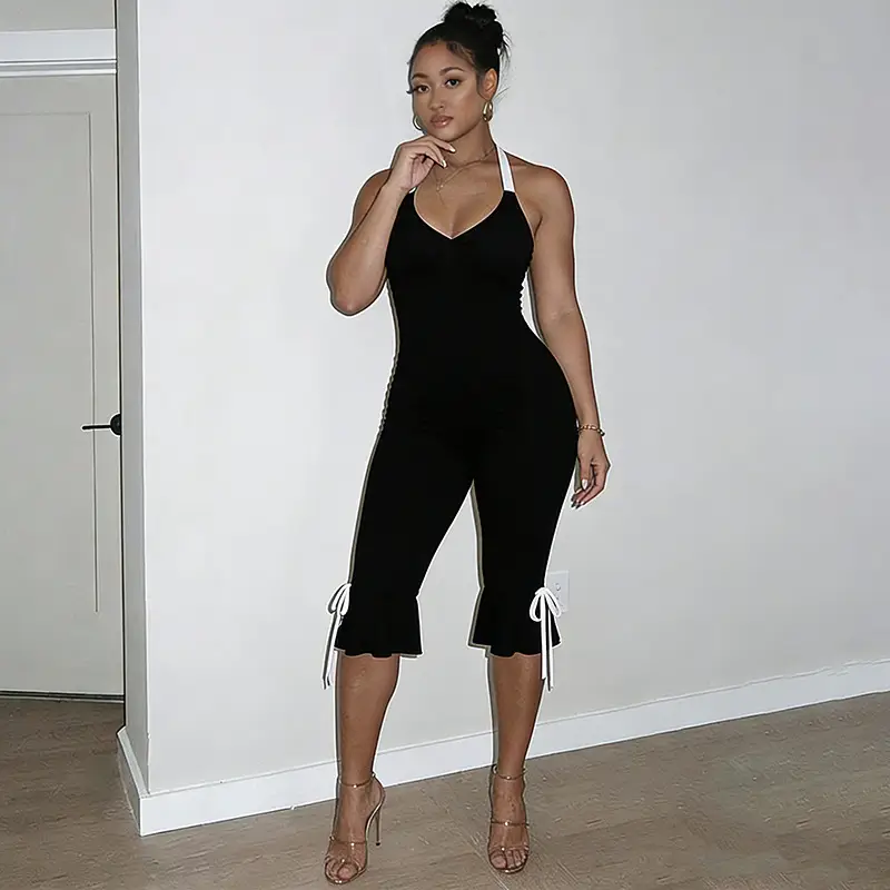 Strap-style Fashionable Solid-color Slimming One-piece Trousers