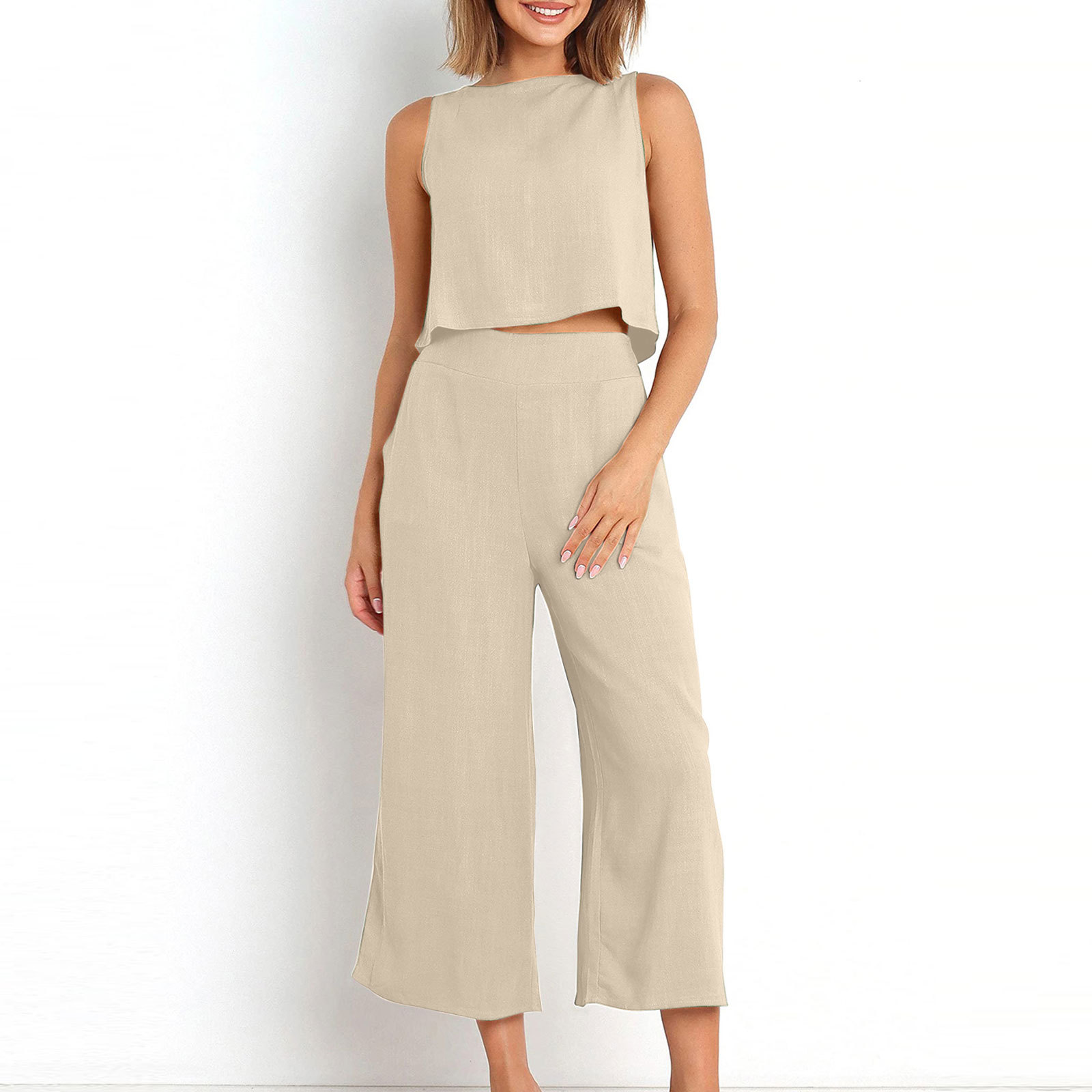 Sleeveless Vest Cropped Wide leg Pants Suit Color No 18 - Shop at LoveMi