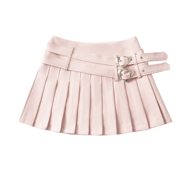 College Style Age reducing Double Waist Heart Buckle Skirt Pink - Shop at LoveMi