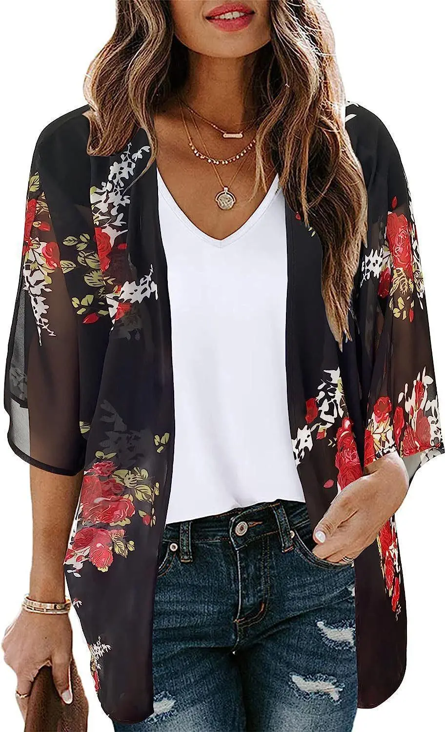 New Beach Bikini Sun Protective Blouse Vacation Chiffon Printed Cardigan - Figure 3-S