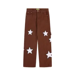 XINGX Towel Embroidery Straight-leg Denim Trousers - Brown - View 1