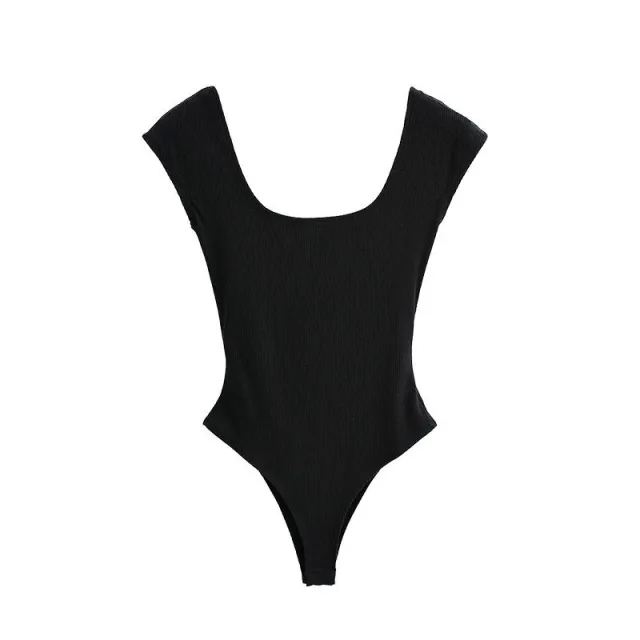 Square cut Collar Skinny Slimming Backless Siamese Short Sleeve T shirt Top Black - Shop at LoveMi
