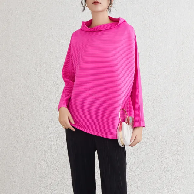 Plus Size Slim fit Long Sleeve Pleated Loose Hoodie Rose - Shop at LoveMi