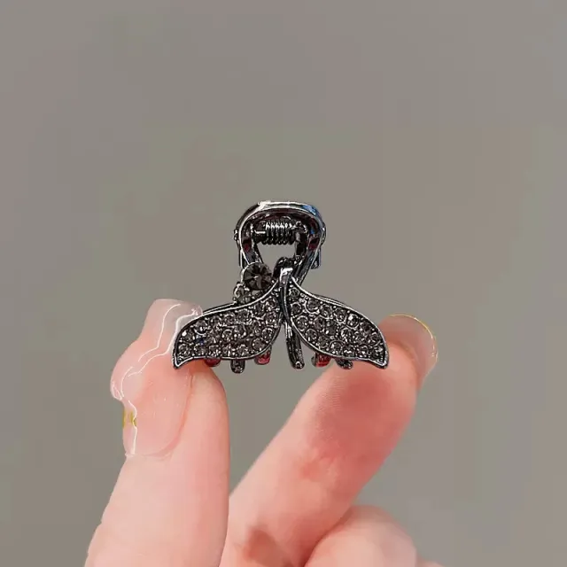 Rhinestone Small Size Broken Hair Side Hairpin Black Bow Claw Clip - Shop at LoveMi