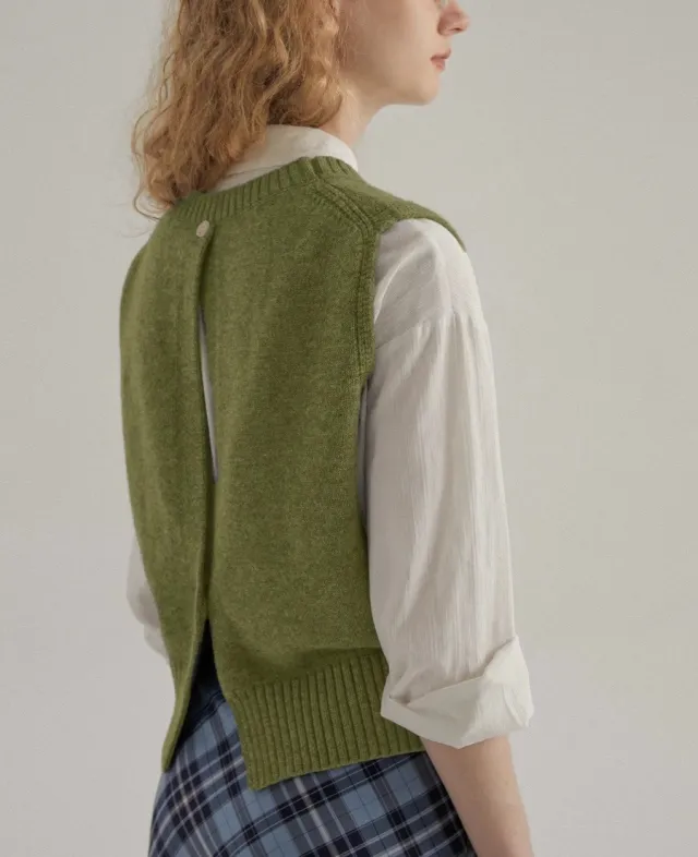 French Retro Gray Round collar Twist Knitted Vest Green - Shop at LoveMi