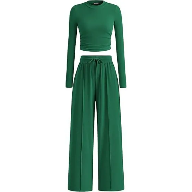 Casual Suit Long Sleeve Top Pants Green - Shop at LoveMi